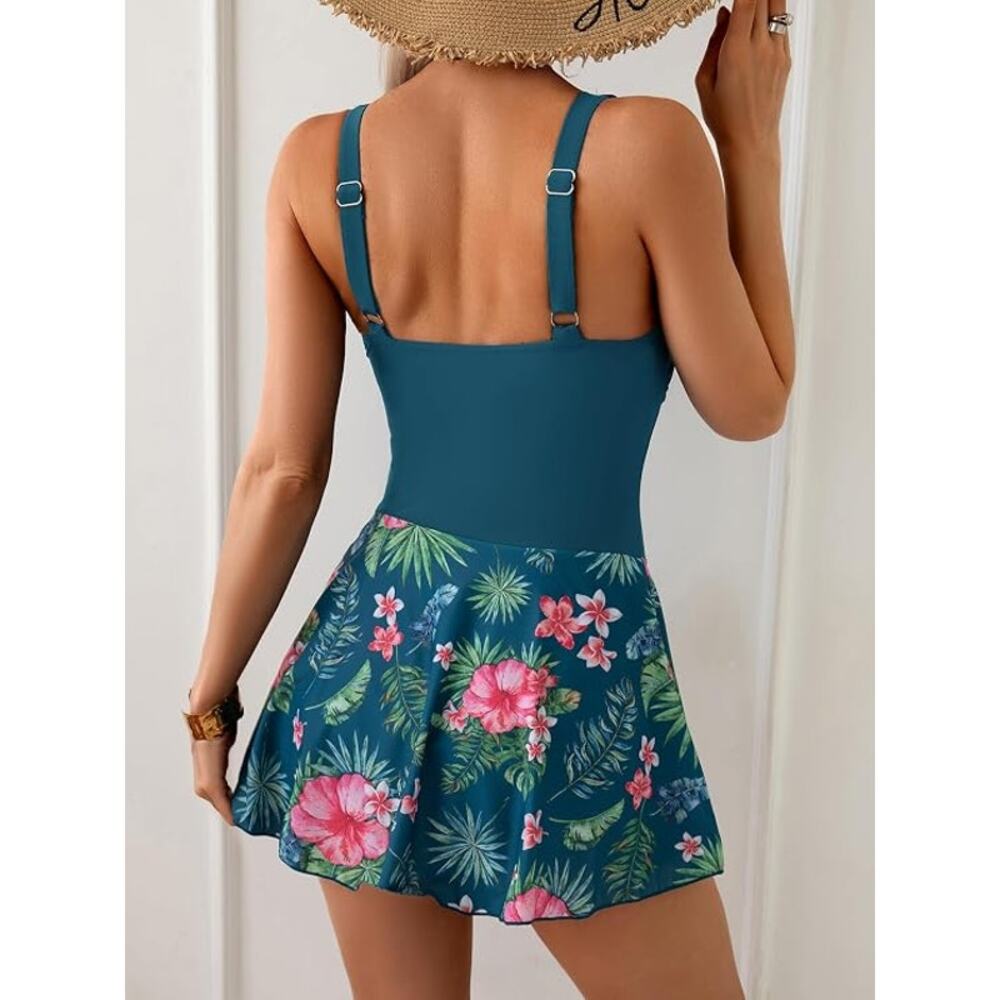 NWT Eomenie One Piece Swimdress Swimsuits Tummy Control Skirt Bathing Suit L - Picture 4 of 5